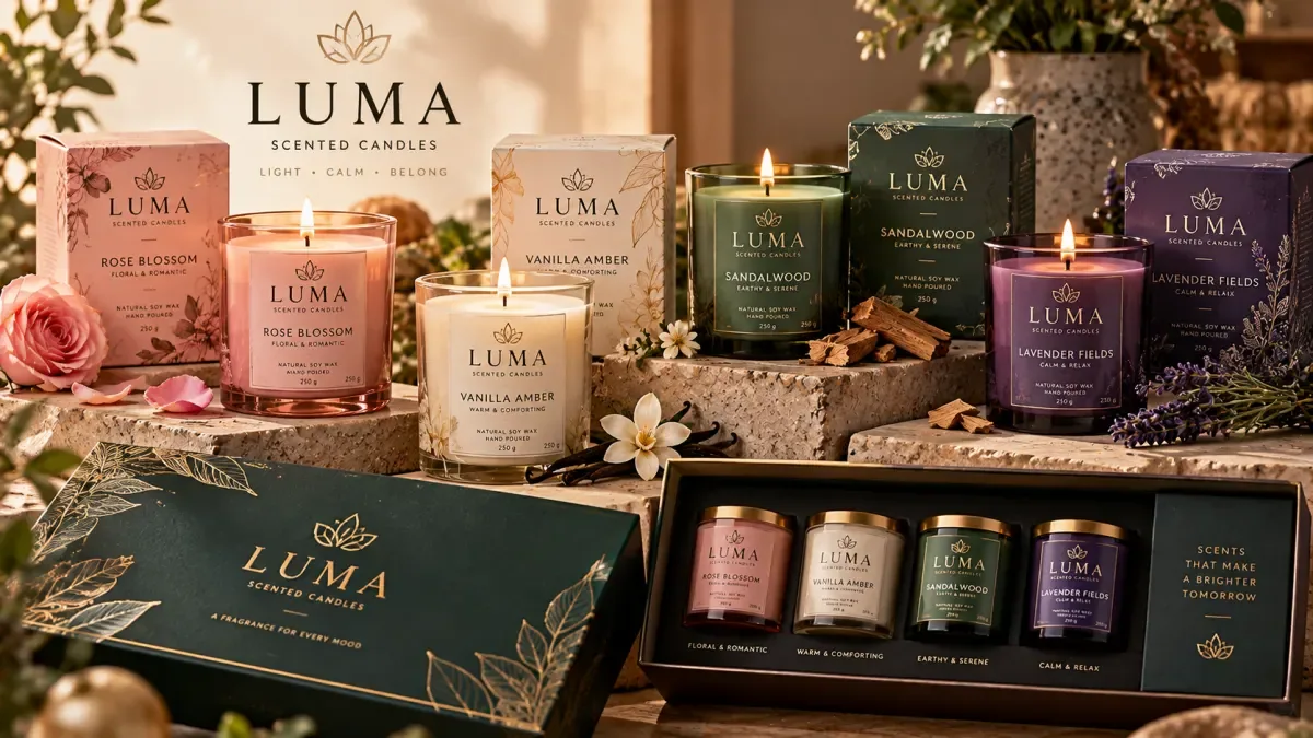 Scented candle glass jars with matching decorative gift boxes